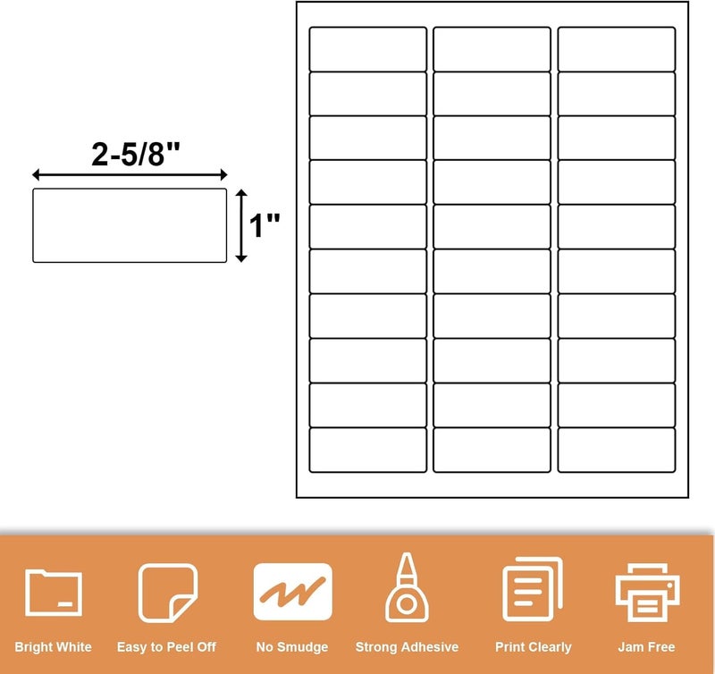 Tapsin Address Labels 1"" X 2-5/8"" 30 Up Mailing Label for Laser/Inkjet Printer, Blank White, Permanent Adhesive, Printable Label Sticker Paper (30 Sheets - 900) - Image 2